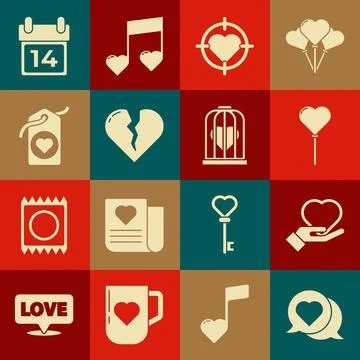 Set Heart in speech bubble, on hand, Balloons form of heart, the center darts Stock Illustration