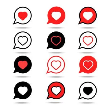 Set of Heart speech bubble icon isolated on white background. Flat vector ill Stock Illustration