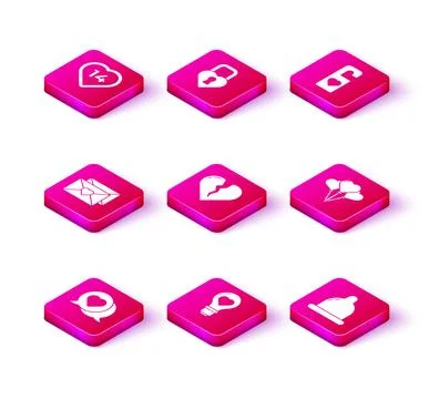 Set Heart in speech bubble, shape light bulb, Envelope with Valentine heart Stock Illustration