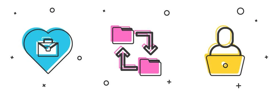 Set Heart with text work, Cloud storage document folder and Freelancer icon Illustrazione stock