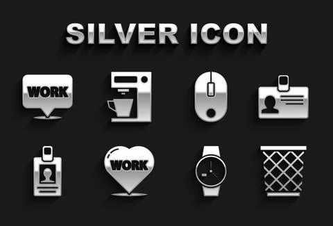 Set Heart with text work, Identification badge, Trash can, Wrist watch, Computer 스톡 일러스트