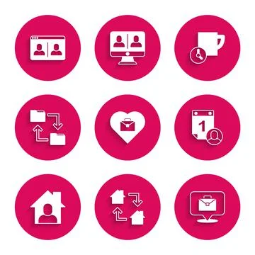 Set Heart with text work, Online working, Time management, Cloud storage Stock Illustration