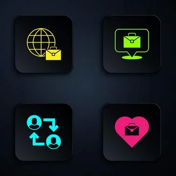 Set Heart with text work, Online working, Project team base and . Black square Stockillustratie