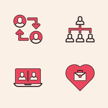 Set Heart with text work, Project team base, Hierarchy organogram chart and Illustrazione stock