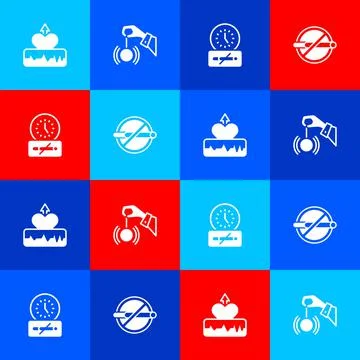 Set Heartbeat increase, Hypnosis, No smoking time and  icon. Vector Stock Illustration
