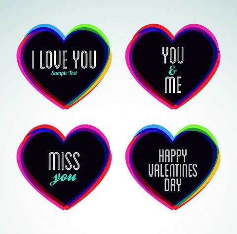 Set of Hearts and love Messages, ideal for celebrations. Stock Illustration