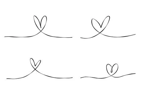 Set of hearts Continuous line drawing. Hand drawn doodle vector illustratio.. 스톡 일러스트