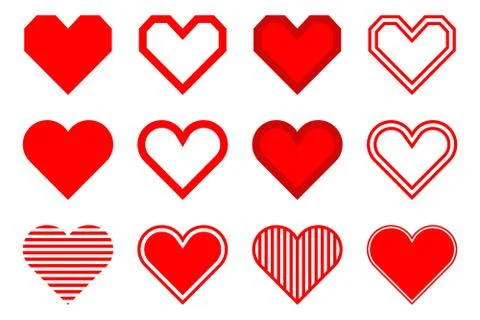 Set of hearts in different shapes vector design Stock Illustration