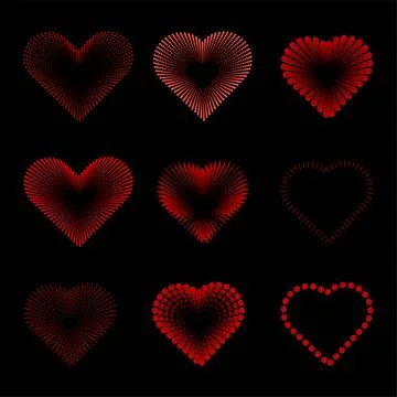 Set of hearts with dots transition halftone, collection of vector design Stock Illustration