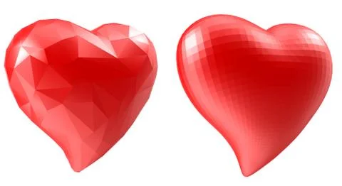 Set of hearts with faceted low-poly geometry effect Stock Illustration