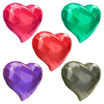 Set of hearts with faceted low-poly geometry effect Stock Illustration