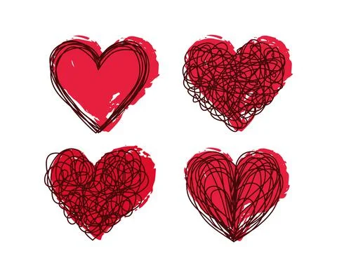 Set of hearts hand drawn scribbles isolated on white Stock Illustration