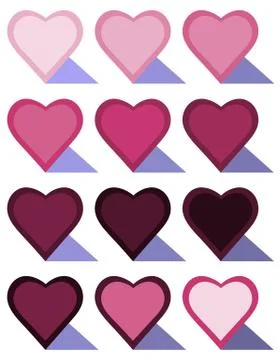 Set of hearts icons with triangle shadow Stock Illustration