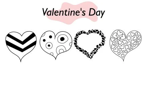 A set of hearts in a linear design. A symbol of love and a Valentine Day holiday Stock Illustration