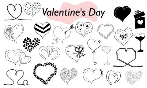 A set of hearts in a linear design. A symbol of love and a Valentine Day holiday Stock Illustration