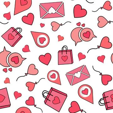 Set of hearts seamless pattern background, ideal for celebrations, holidays Stock Illustration
