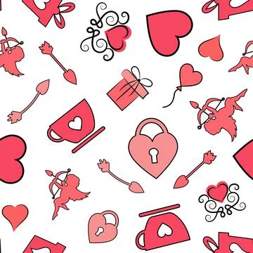 Set of hearts seamless pattern background, ideal for celebrations, holidays 스톡 일러스트