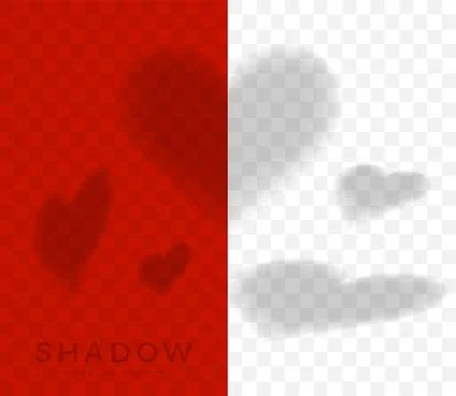 Set of hearts shadow overlay. Shadow of heart overlay effects in different pe Illustrazione stock