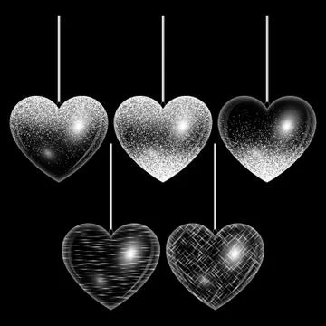 Set of hearts in silver style Stock Illustration