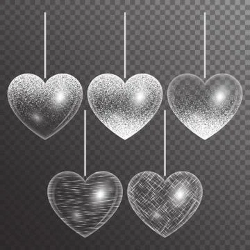 Set of hearts in silver style on a transparent background Stock Illustration