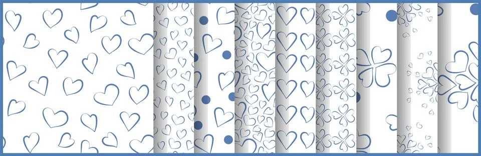 Set of hearts, simple seamless patterns, vector Stock Illustration