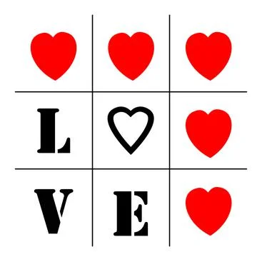 Set of hearts, tic-tac-toe, sticker for valentine's day Stock Illustration