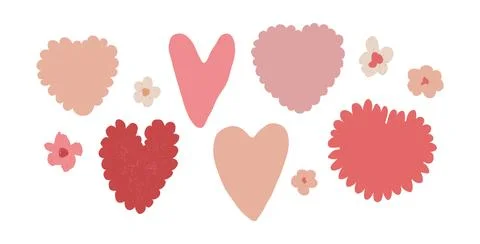 Set of hearts, valentines, cards in the shape of hearts and flowers Stock Illustration