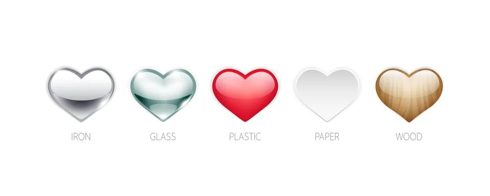Set of Hearts from Various Materials Stock Illustration