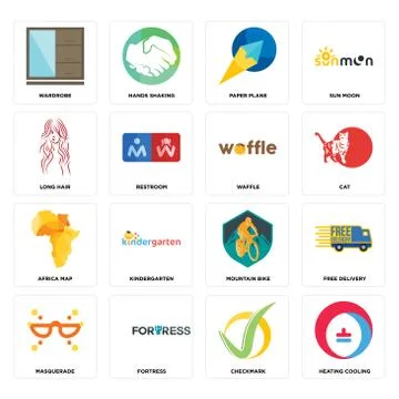 Set of heating cooling, checkmark, masquerade, mountain bike, africa map, waf Illustrazione stock gratuita