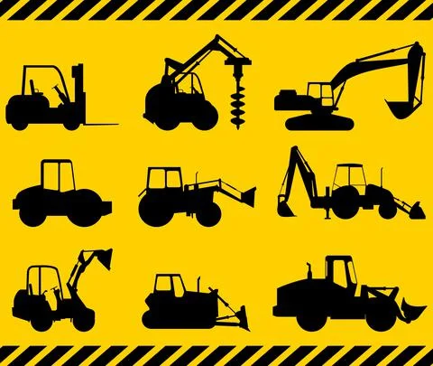 Set of heavy construction machines. Vector illustration Illustrazione stock