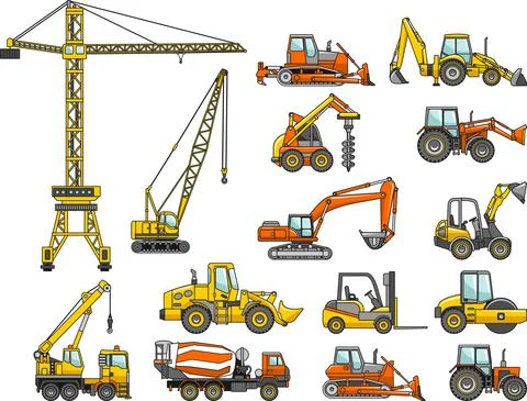 Set of heavy construction machines. Vector illustration Stock Illustration