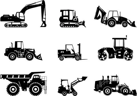 Set of heavy construction machines. Vector illustration Illustrazione stock
