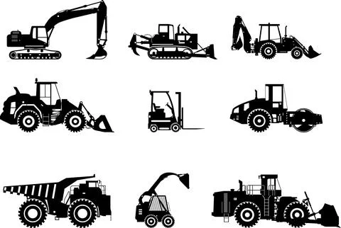 Set of heavy construction machines. Vector illustration Illustrazione stock