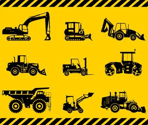 Set of heavy construction machines. Vector illustration Stock Illustration