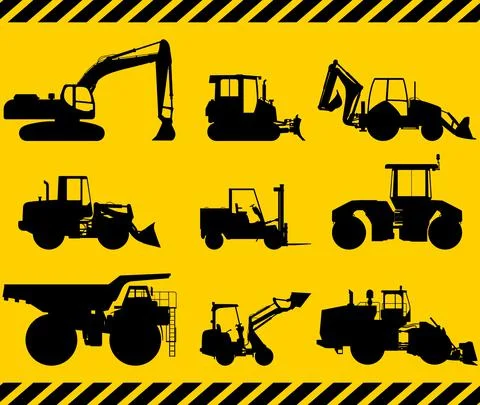 Set of heavy construction machines. Vector illustration Stock Illustration