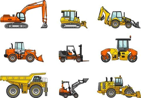 Set of heavy construction machines. Vector illustration Stock Illustration