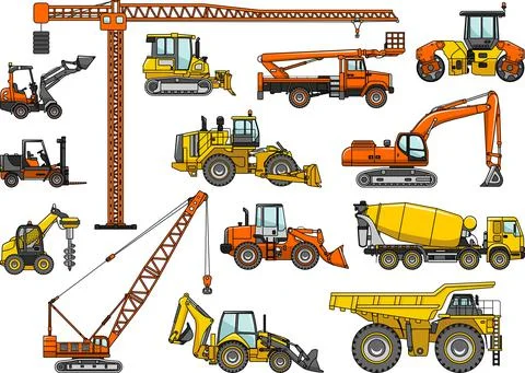 Set of heavy construction machines. Vector illustration Stock Illustration