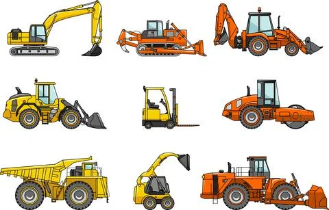 Set of heavy construction machines. Vector illustration Stock Illustration