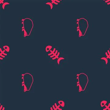 Set Hedgehog and Fish skeleton on seamless pattern. Vector Stock Illustration