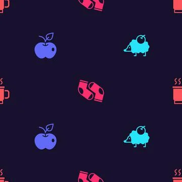 Set Hedgehog, Apple, Socks and Cup of tea on seamless pattern. Vector Stock Illustration