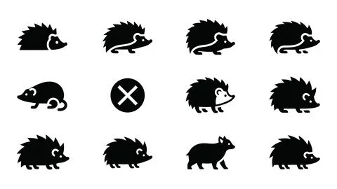 Set of hedgehog silhouettes in various poses and styles. Stock Illustration