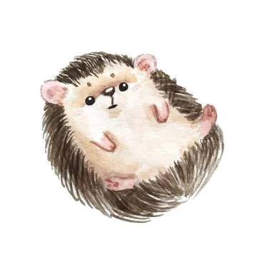 Set of hedgehogs. Natural background with cute watercolor cartoon character. - Stock Illustration