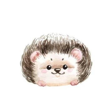 Set of hedgehogs. Natural background with cute watercolor cartoon character. - Stock Illustration