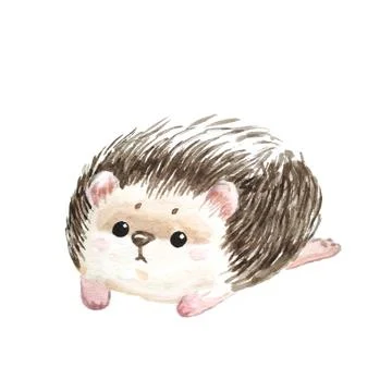 Set of hedgehogs. Natural background with cute watercolor cartoon character. - Stock Illustration