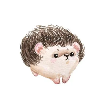 Set of hedgehogs. Natural background with cute watercolor cartoon character. - Stock Illustration