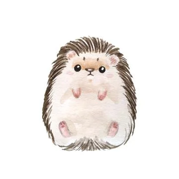 Set of hedgehogs. Natural background with cute watercolor cartoon character. - Stock Illustration