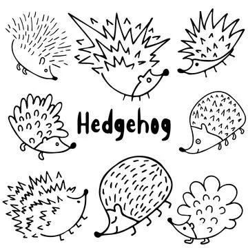 Set of hedgehogs on white background. Vector hand-drawn doodle illustration. Stock Illustration