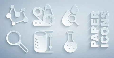 Set Height geometrical figure, Drop and magnifying glass, Magnifying, Test tube Stock Illustration