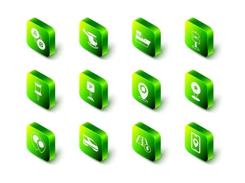 Set Helicopter, Ship line path, Road traffic sign, Map pointer with star, City 스톡 일러스트