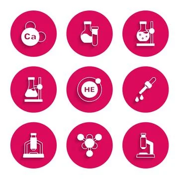 Set Helium, Molecule, Microscope, Pipette, Test tube flask on stand,  and M.. イラスト素材